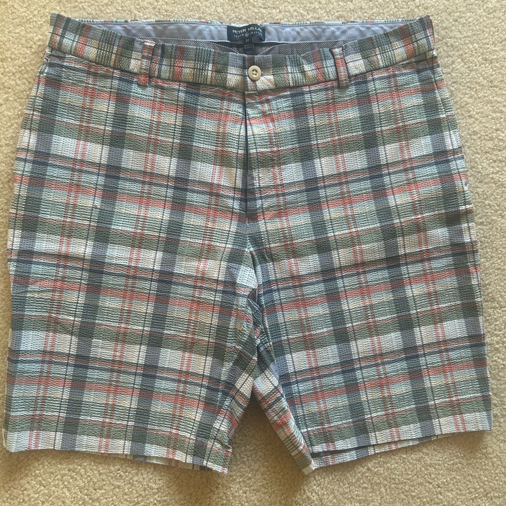 Peter Millar Crown Crafted Matlock Seersucker Plaid Performance Golf Shorts Sz35